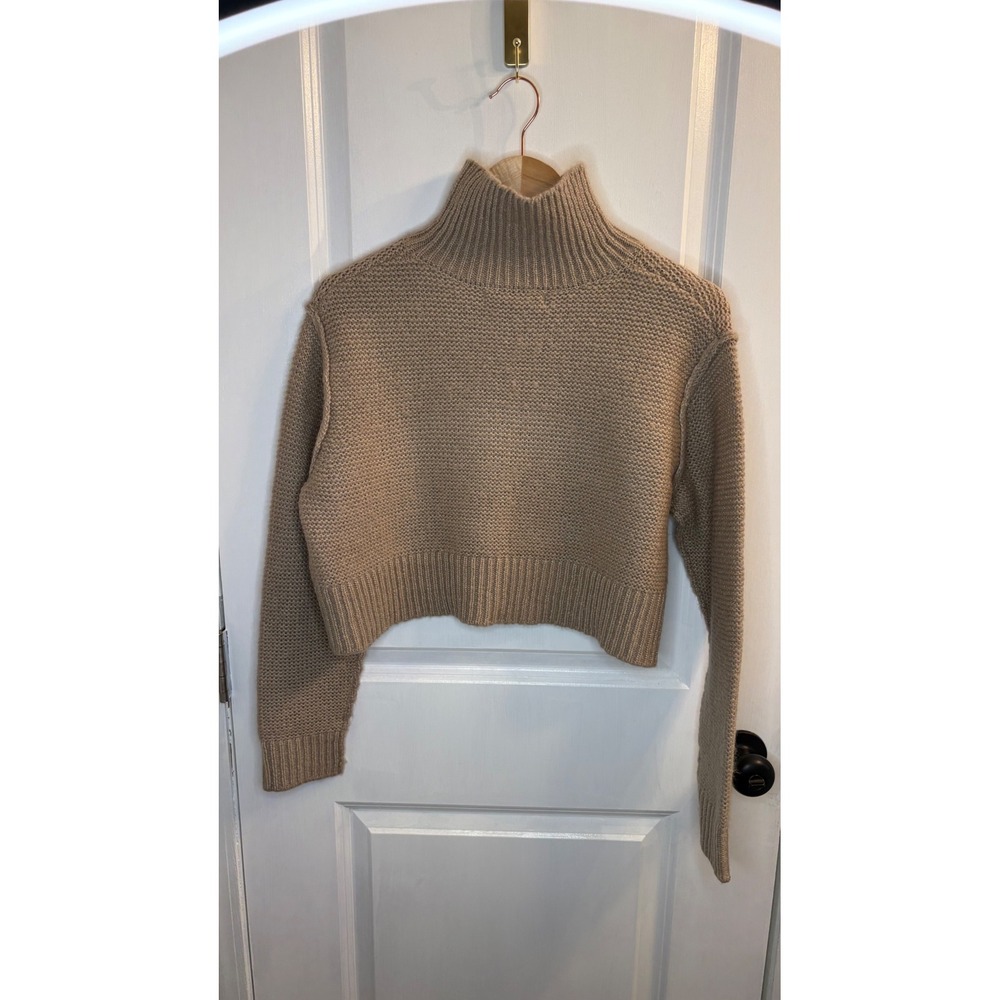 Elodie Womens Tan Cropped Turtleneck Sweater Size Small Chunky Knit Ribbed Trim‎ - Picture 2 of 7